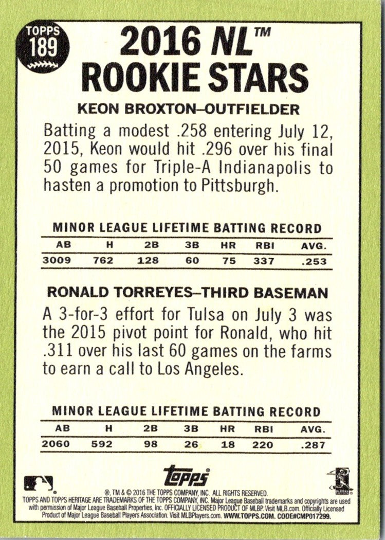 2016 Topps Heritage Ronald Torreyes/Keon Broxton