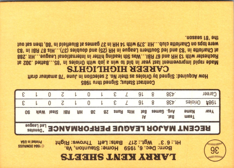 1985 Donruss Larry Sheets