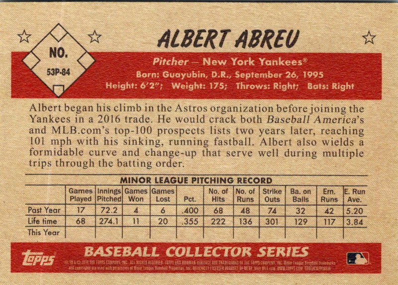 2019 Bowman Heritage Prospects Albert Abreu