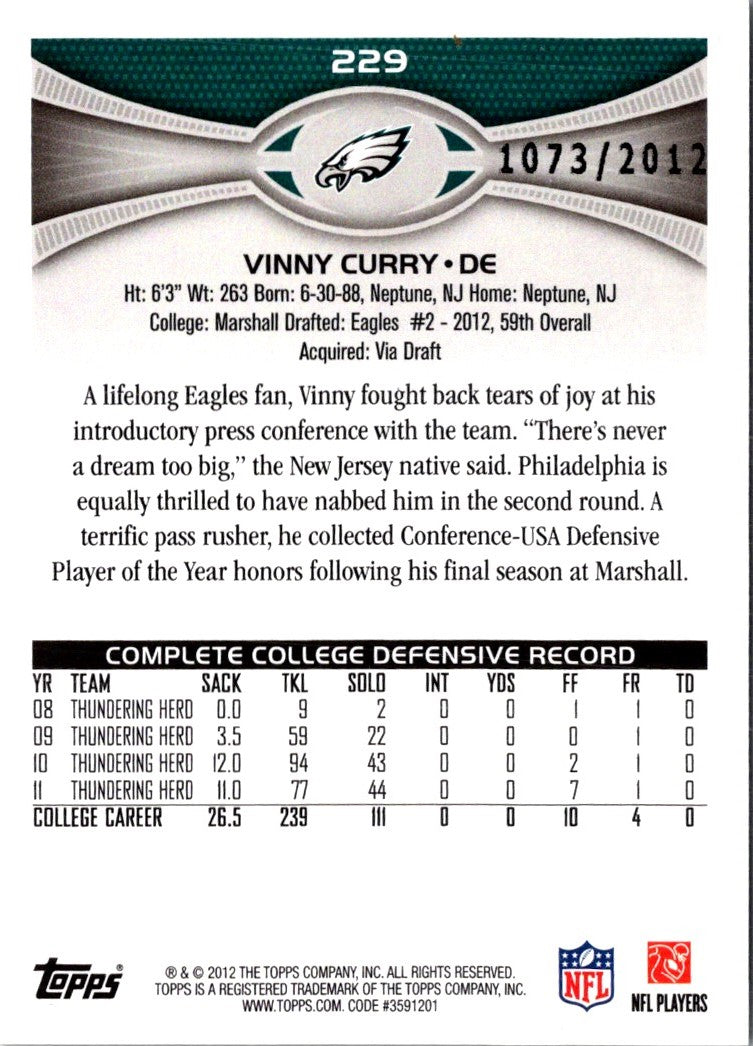 2012 Topps Gold Vinny Curry