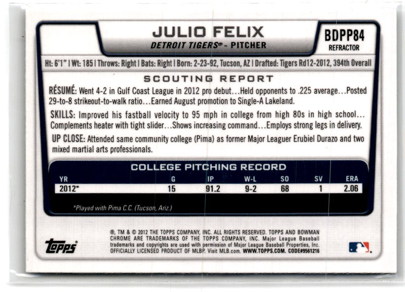 2012 Bowman Draft Picks & Prospects Chrome Julio Felix