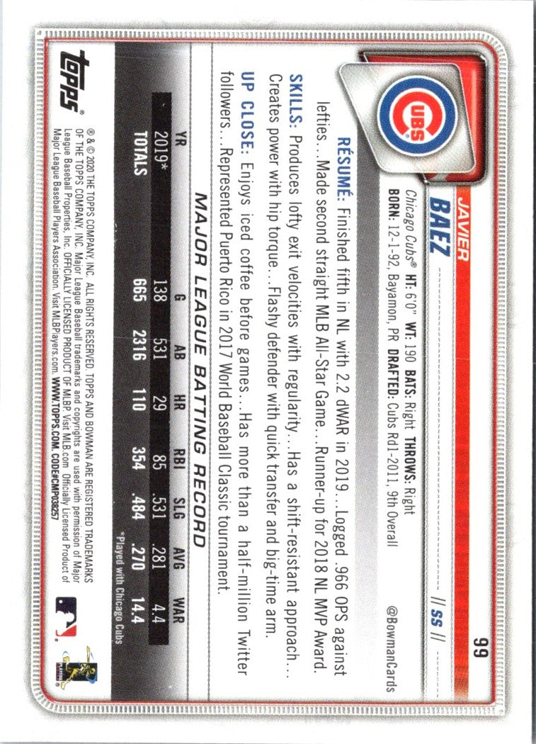 2020 Bowman Javier Baez