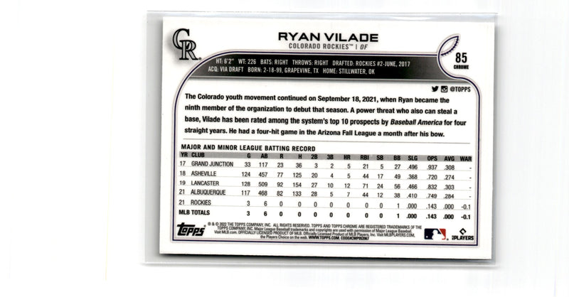 2022 Topps Chrome Ryan Vilade