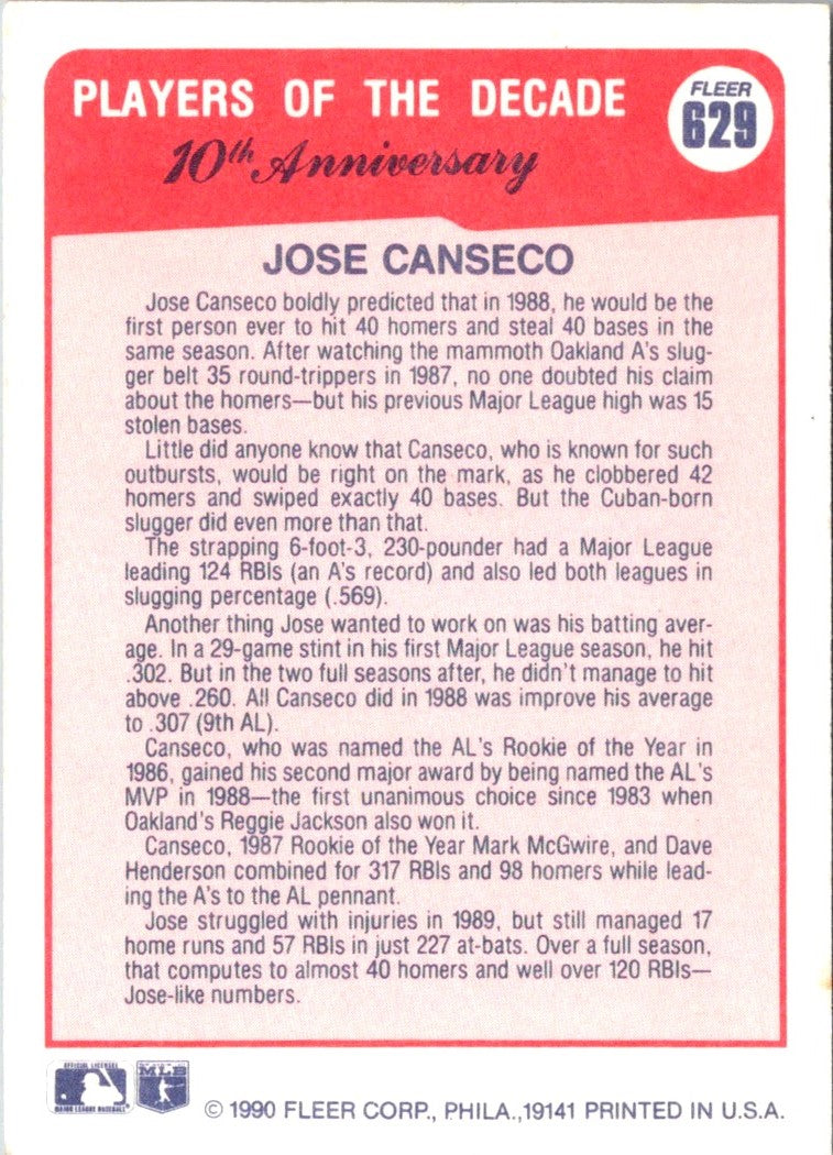 1990 Fleer Jose Canseco