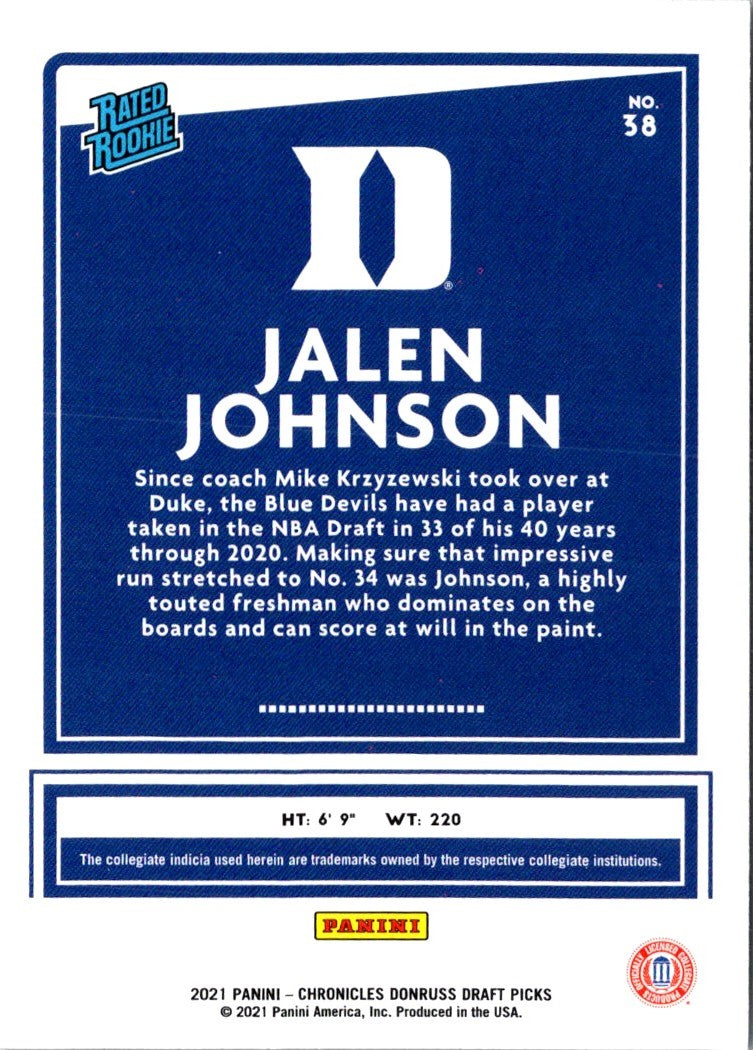 2021 Panini Chronicles Draft Picks Jalen Johnson