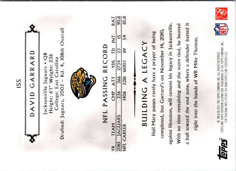 2011 Topps Gridiron Legends David Garrard