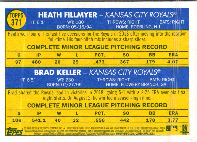 2019 Topps Heritage Heath Fillmyer/Brad Keller