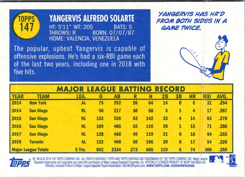 2019 Topps Heritage Yangervis Solarte