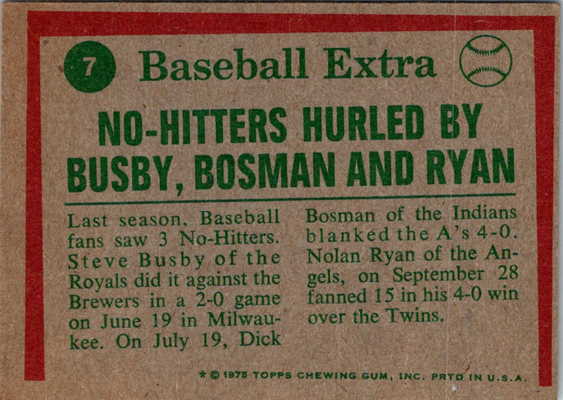 1975 Topps Steve Busby/Dick Bosman/Nolan Ryan