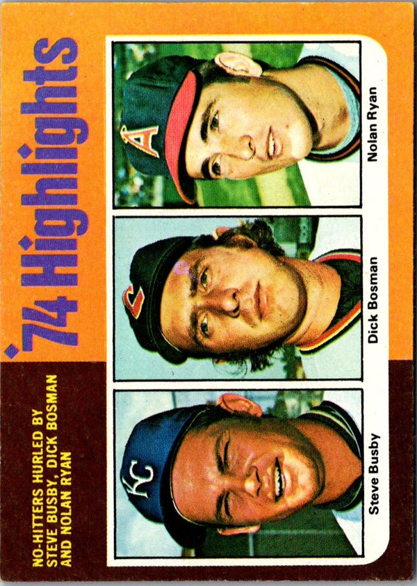 1975 Topps Steve Busby/Dick Bosman/Nolan Ryan #7