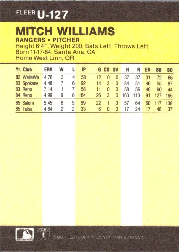 1986 Fleer Update Mitch Williams