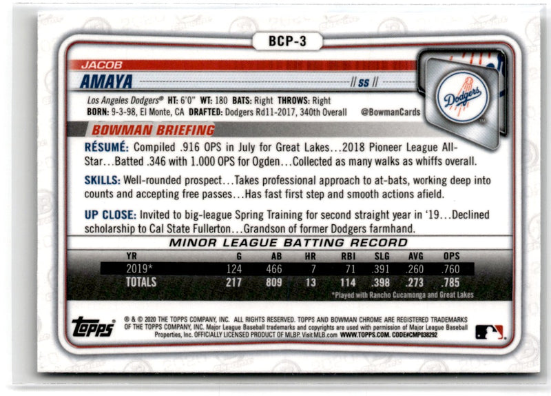 2020 Bowman Chrome Prospects Jacob Amaya