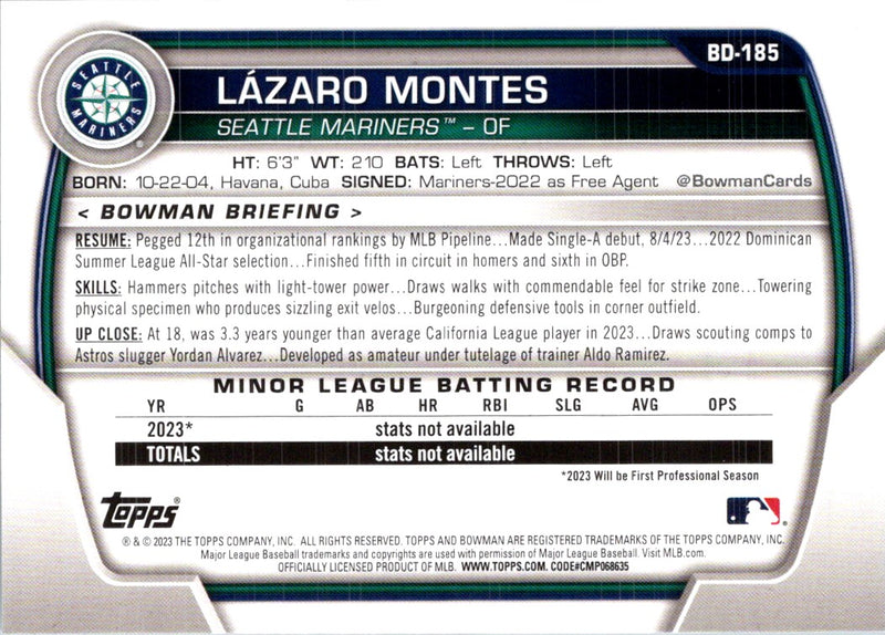 2023 Bowman Draft LÃ¡zaro Montes