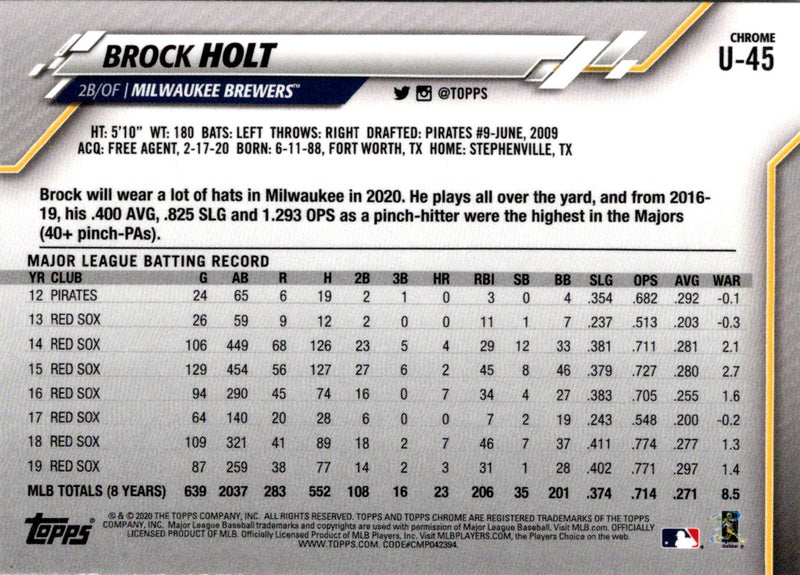 2020 Topps Chrome Update Brock Holt