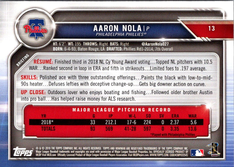 2019 Bowman Aaron Nola