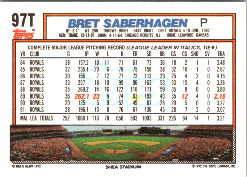 1992 Topps Traded Bret Saberhagen