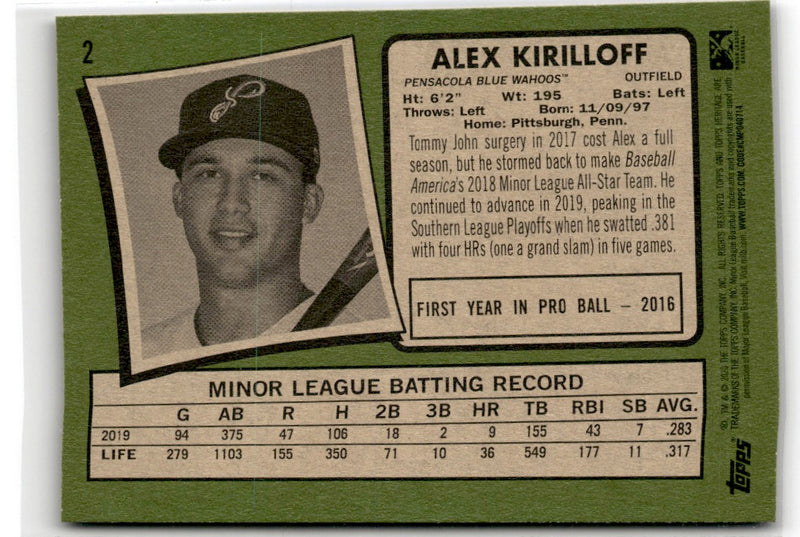 2020 Topps Heritage Minor League Flip Stock Alex Kirilloff