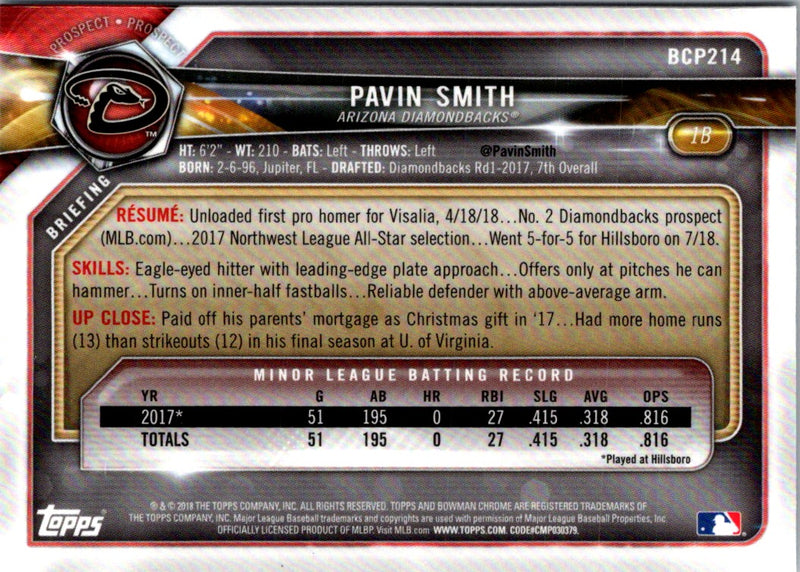 2018 Bowman Chrome Prospects Pavin Smith