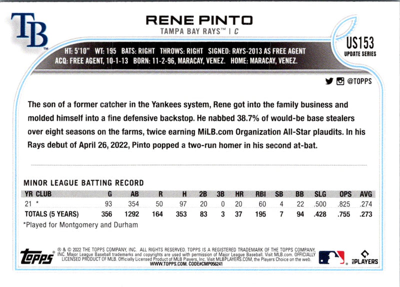 2022 Topps Update Rene Pinto