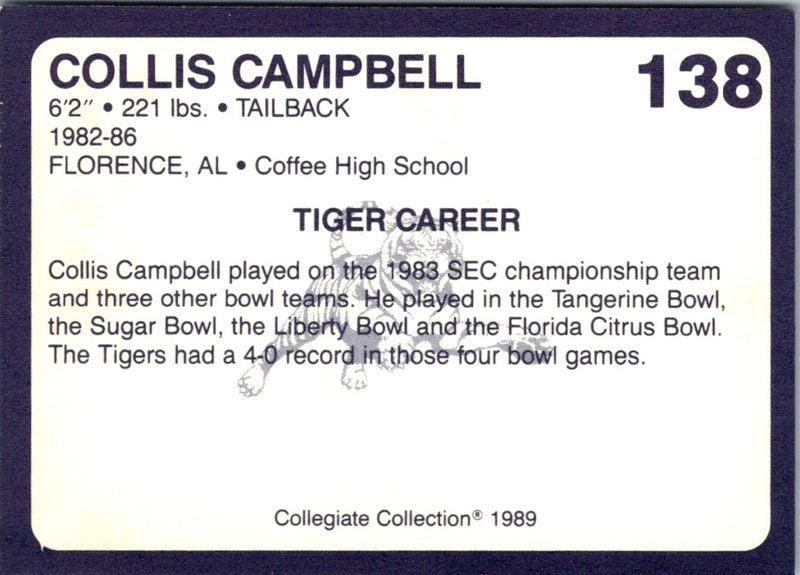 1989 Collegiate Collection Auburn Coke 580 Collis Campbell