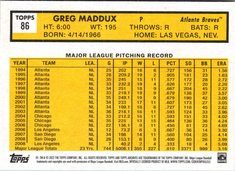 2022 Topps Greg Maddux