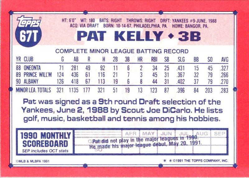 1991 Topps Traded Pat Kelly