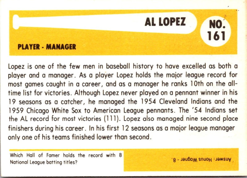 1980 SSPC HOF Al Lopez