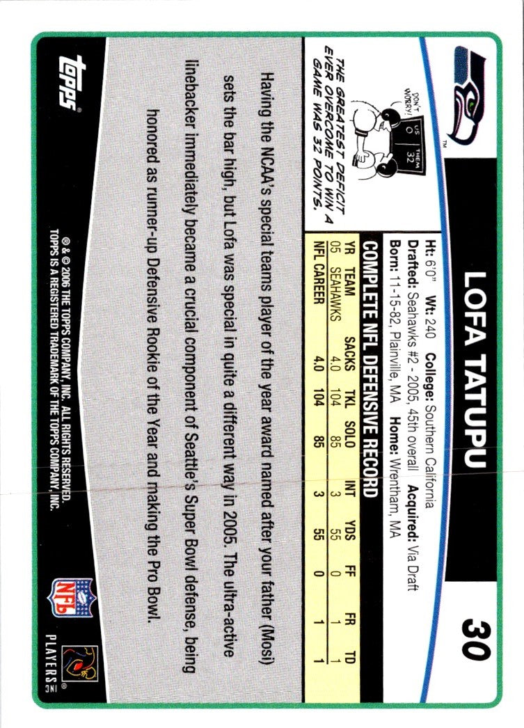 2006 Topps Lofa Tatupu