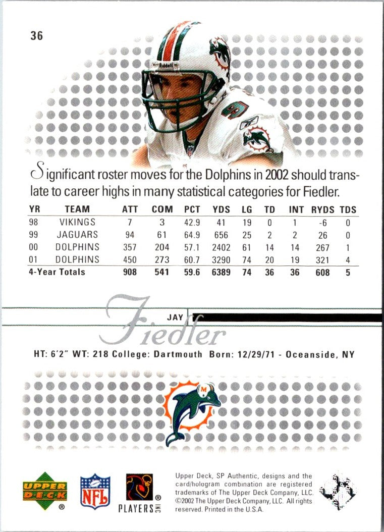 2002 SP Authentic Jay Fiedler