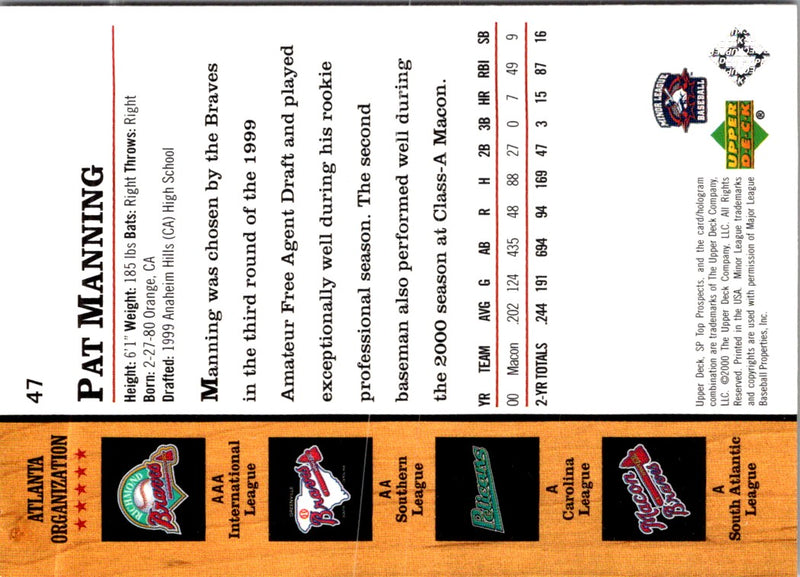 2001 SP Top Prospects Pat Manning