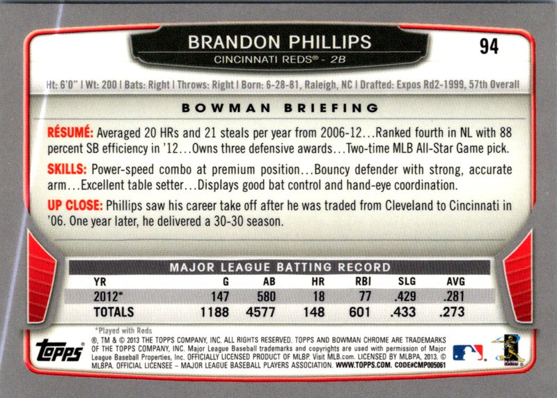 2013 Bowman Chrome Brandon Phillips