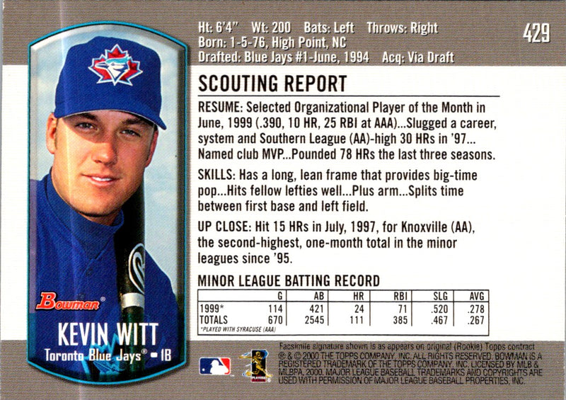 2000 Bowman Kevin Witt