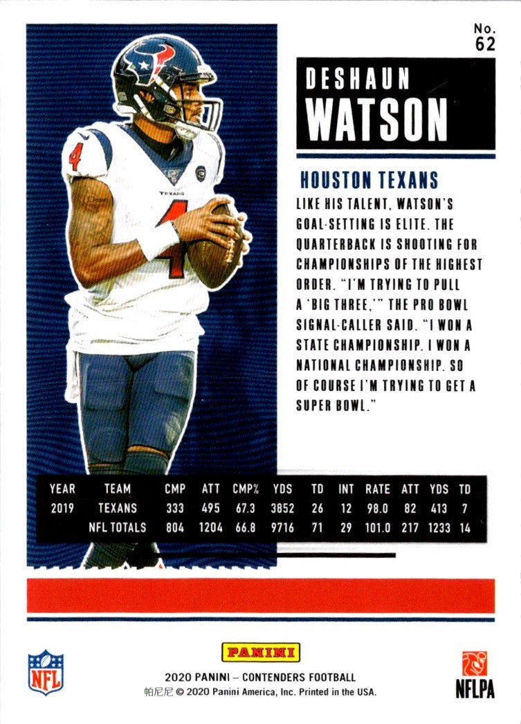 2020 Panini Contenders Red Zone Deshaun Watson