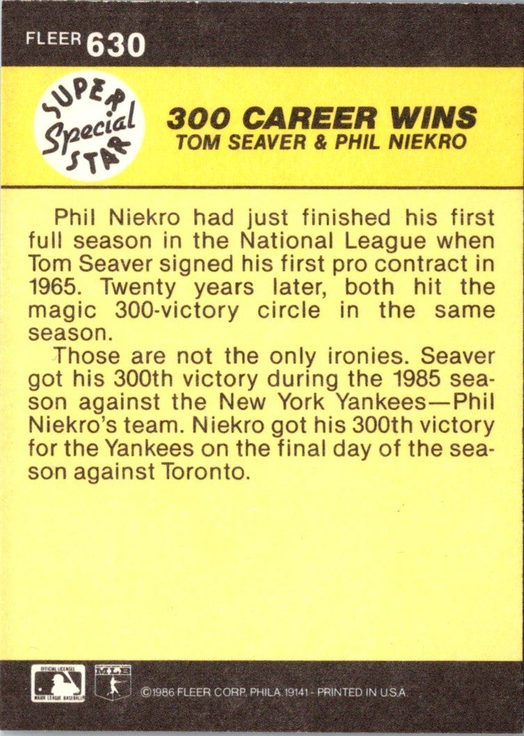 1986 Fleer Tom Seaver/Phil Niekro