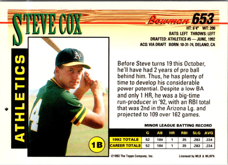 1993 Bowman Steve Cox