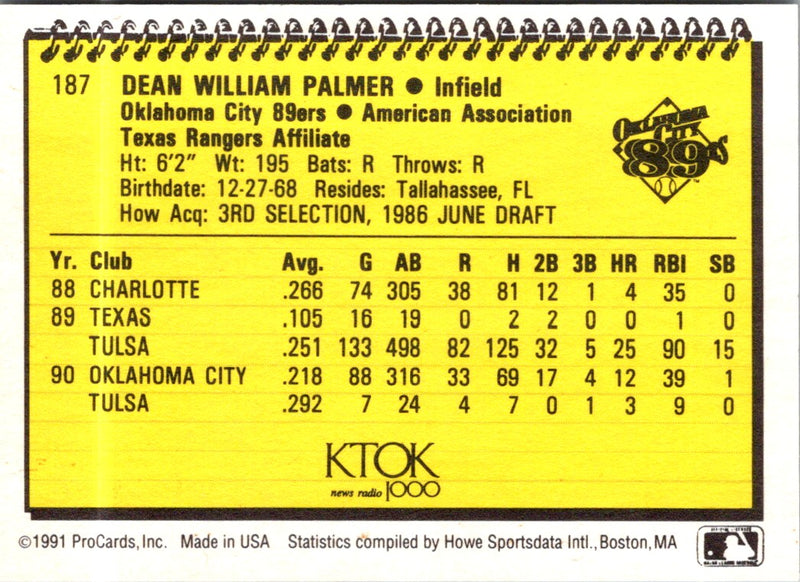 1991 ProCards Dean Palmer