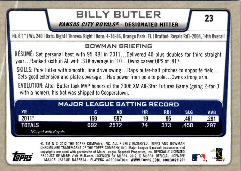 2012 Bowman Chrome Billy Butler