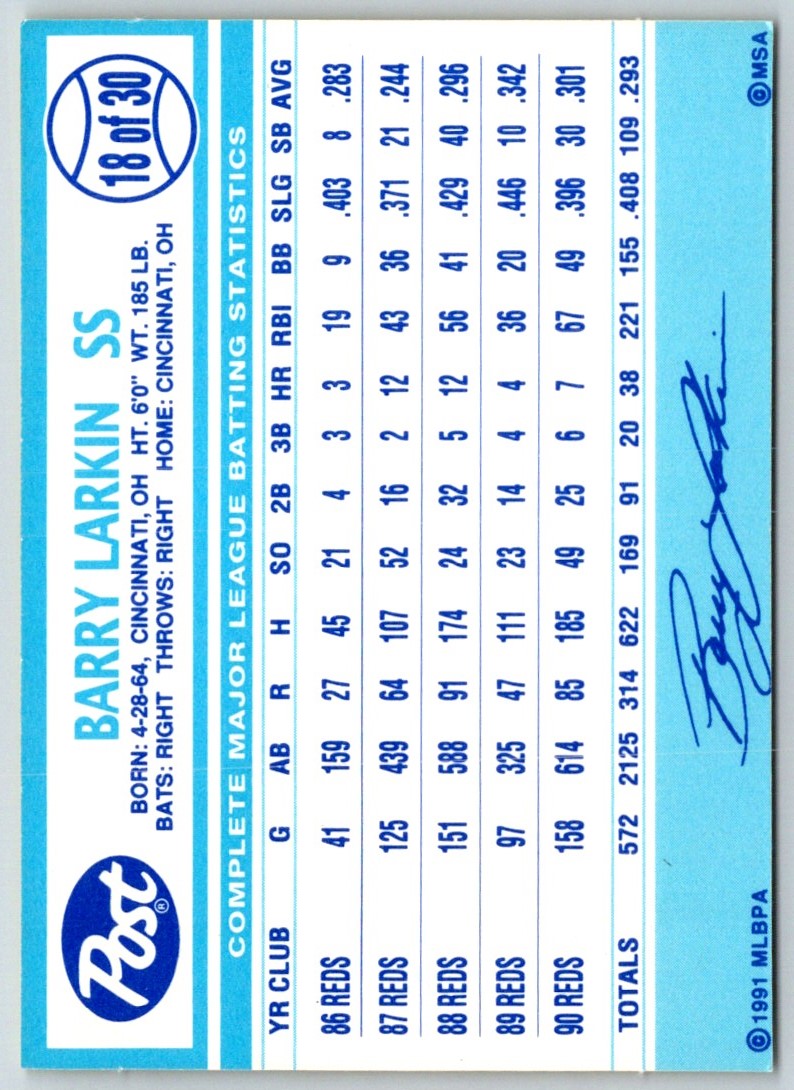 1991 Post Cereal Barry Larkin