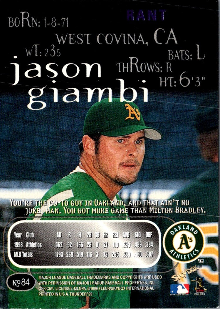 1999 SkyBox Thunder Rave Jason Giambi