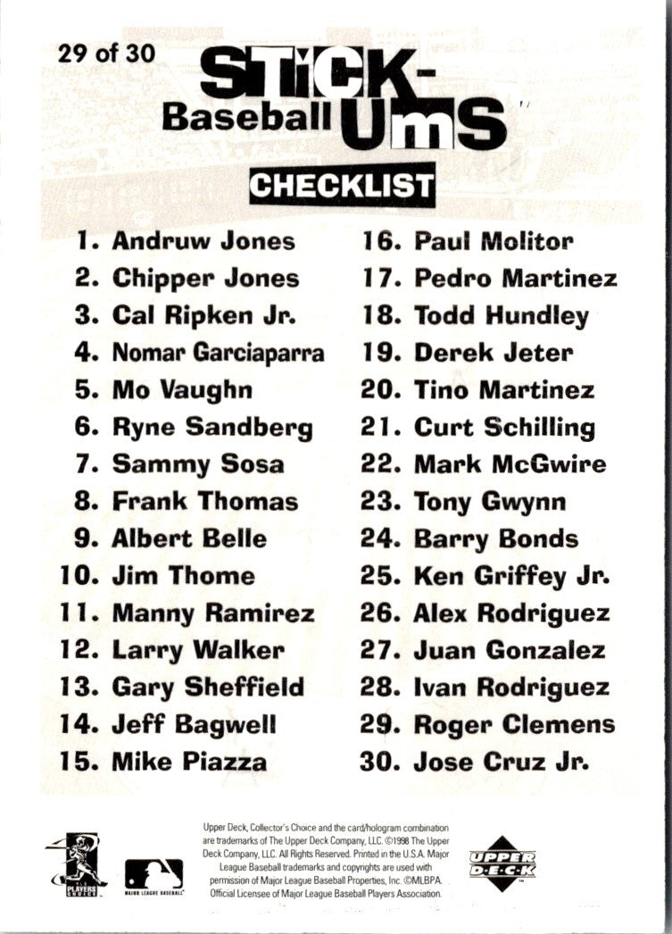 1998 Collector's Choice Stickums Roger Clemens