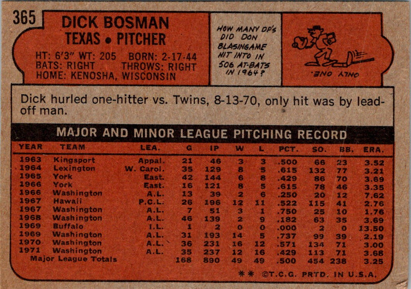 1972 Topps Dick Bosman