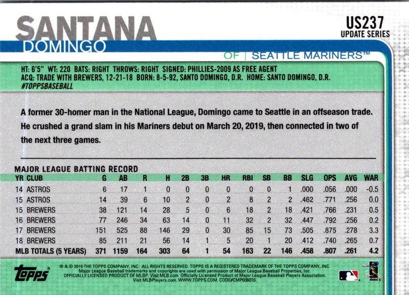 2019 Topps Update Domingo Santana