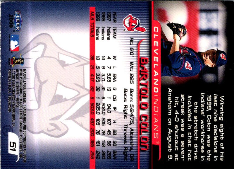 2000 Fleer Focus Bartolo Colon