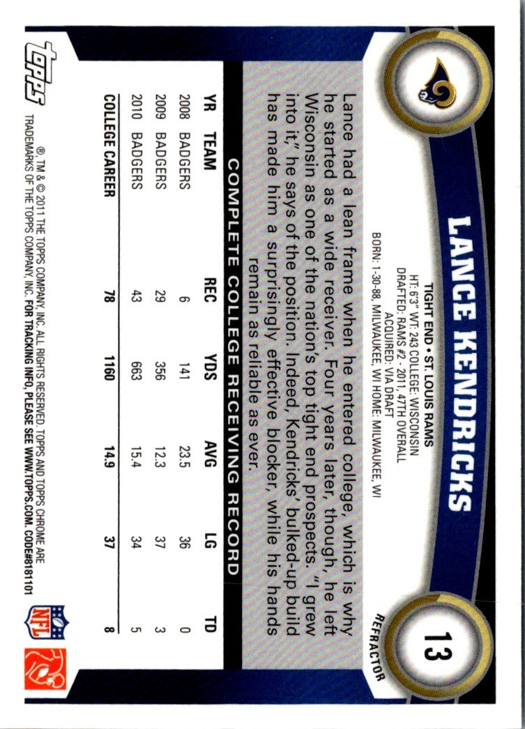 2011 Topps Chrome Lance Kendricks