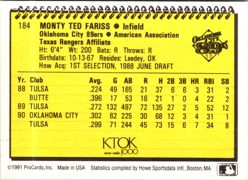 1991 ProCards Monty Fariss