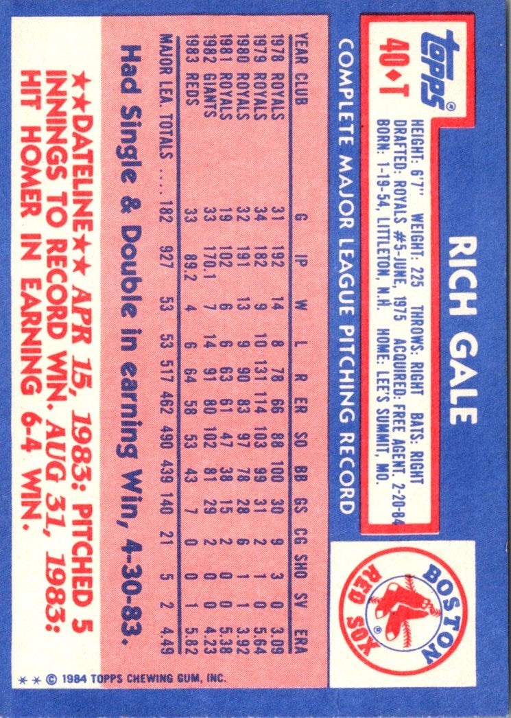 1984 Topps Traded Rich Gale