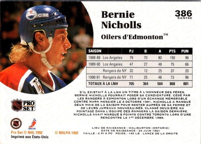 1991 Pro Set French Bernie Nicholls