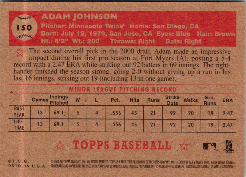 2001 Topps Heritage Adam Johnson