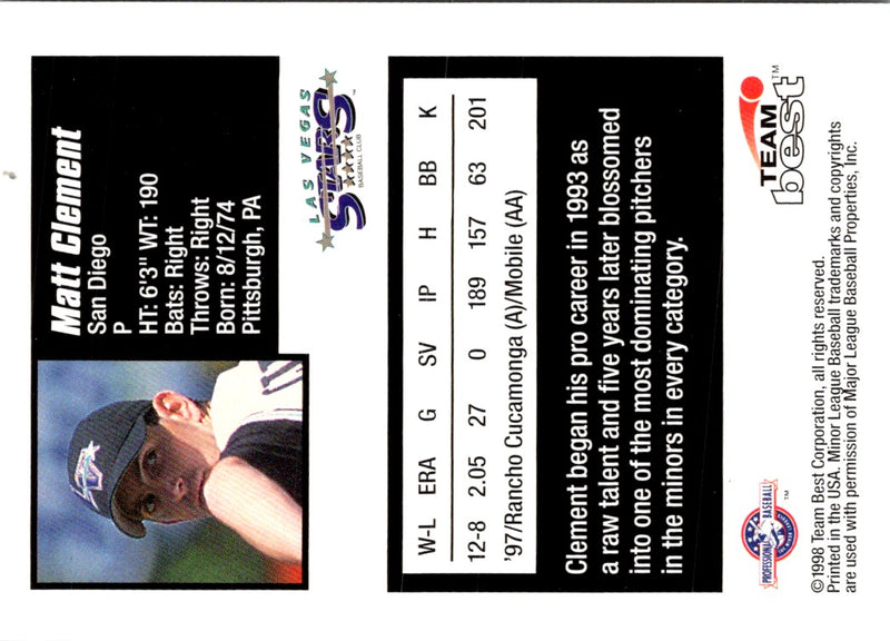 1998 Multi-Ad Las Vegas Stars Matt Clement