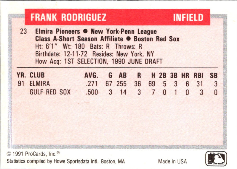 1991 ProCards Tomorrow's Heroes Frank Rodriguez